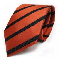 TigerTie Seidenkrawatte rotorange orange braun schwarz gestreift - Krawatte