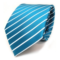 TigerTie Designer Krawatte türkis türkisblau weiß silber gestreift
